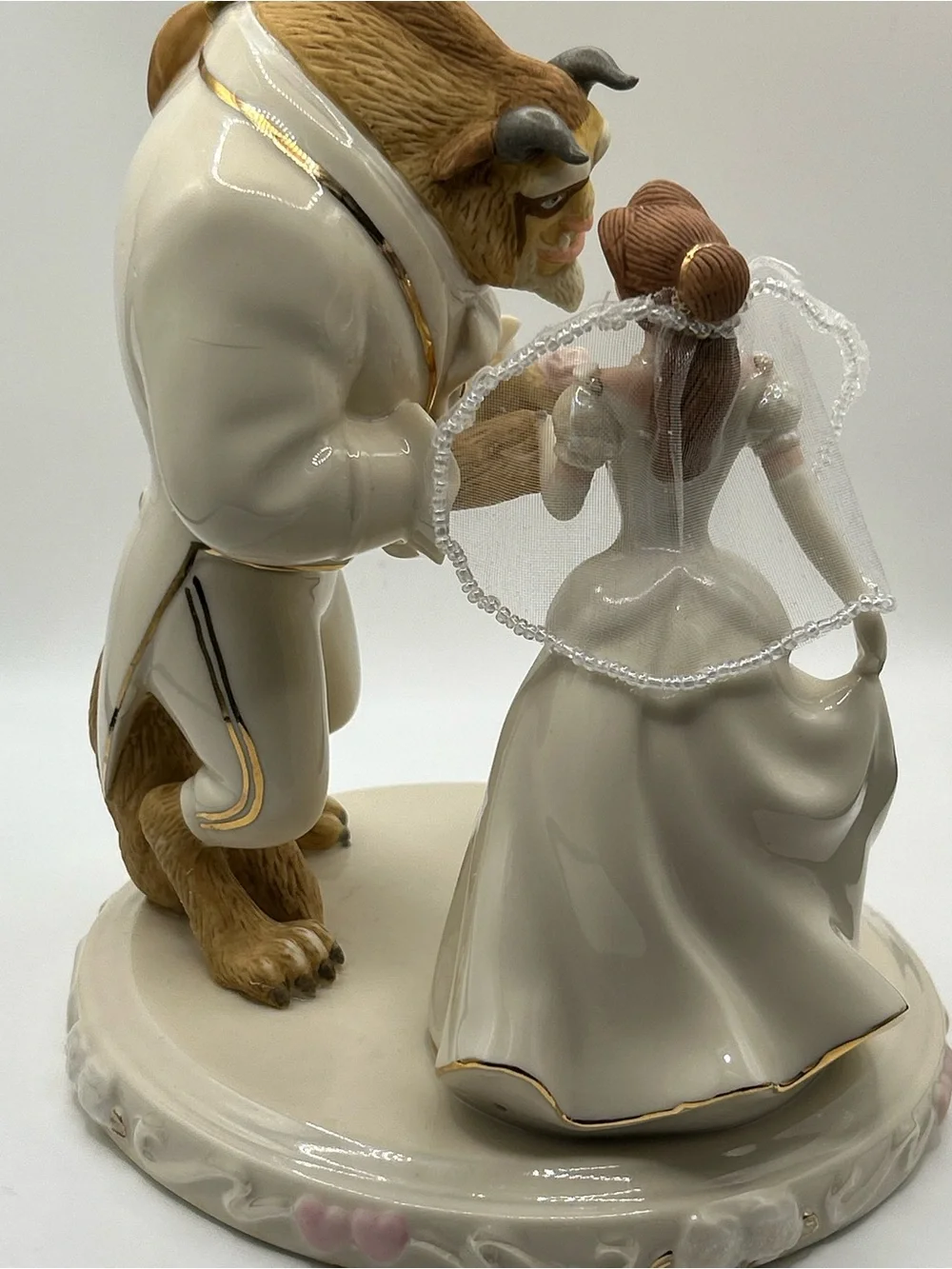Lenox Beauty and the Beast Porcelain Figurine Bride Belle w Beast Cake Topper
